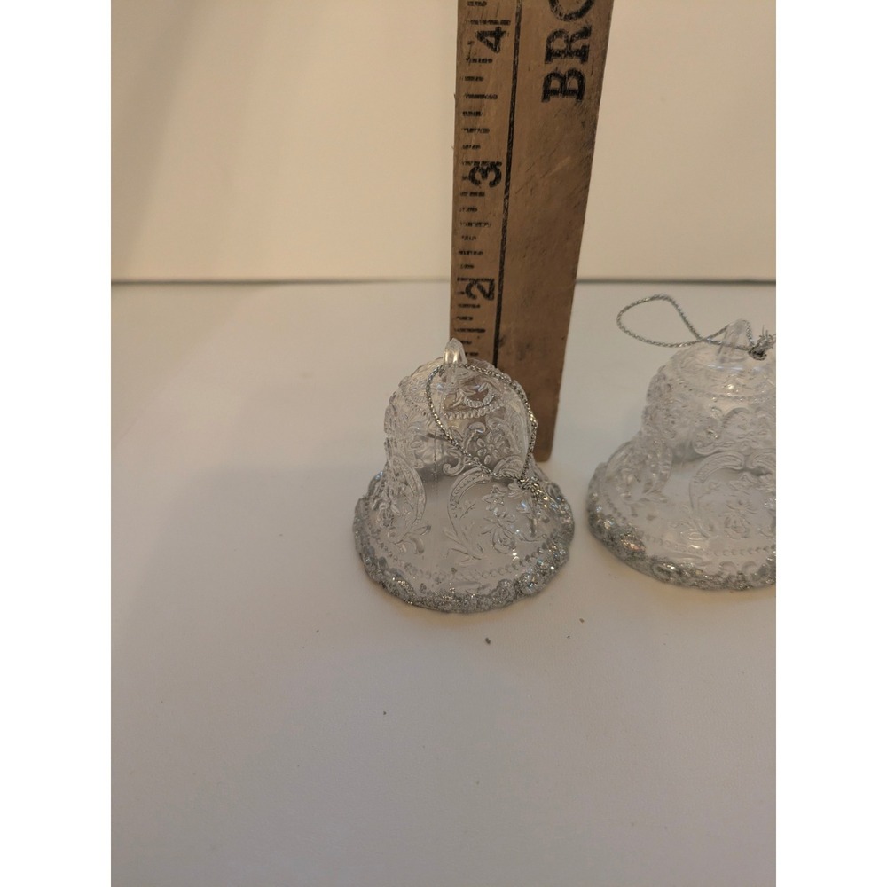 Clear Plastic‎ Bell Ornaments Glitter Trim Hanging Christmas Holiday  Set of 4 - Picture 4 of 4